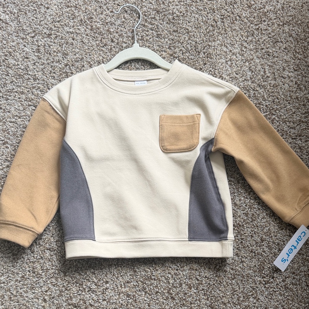 NWT Carter’s Colorblock Crewneck Sweatshirt - Cream, Tan & Gray